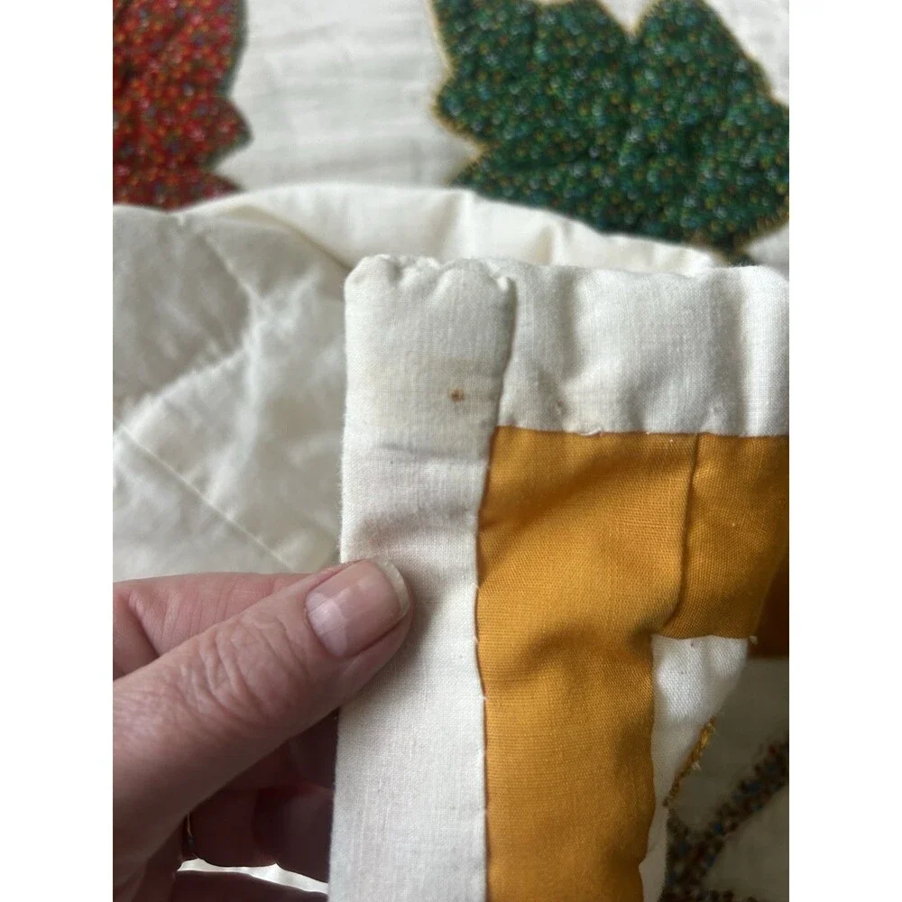 Handmade Fall Autumn Leaf Patchwork Quilt 73x92 Vtg Twin -Queen Throw Rustic